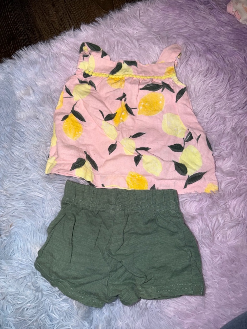 Carter's Pink Lemon Print Tank and Olive Shorts Set